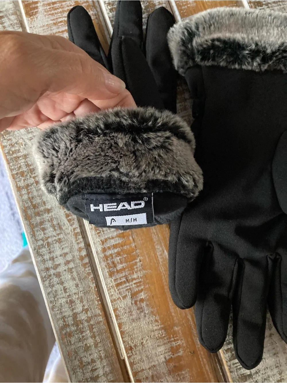 HEAD Black Gloves with Gray Faux Fur Cuffs